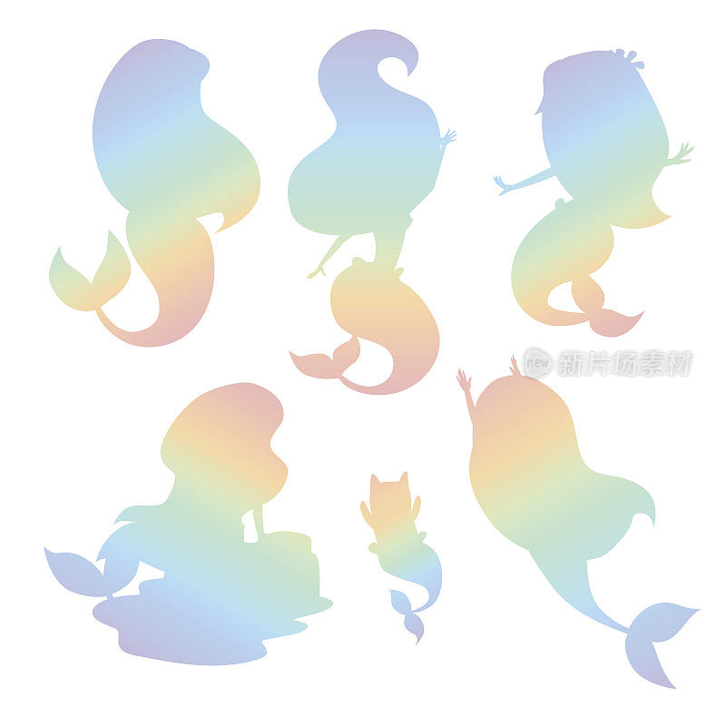 Silhouettes of mermaid girls vector illustration